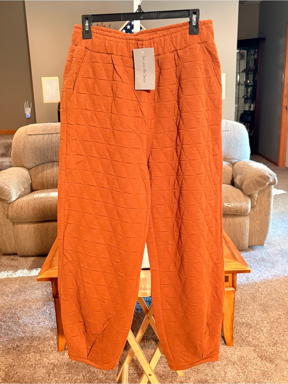 NWT See and Be Seen Quilted Joggers Rust Orange/brown Large